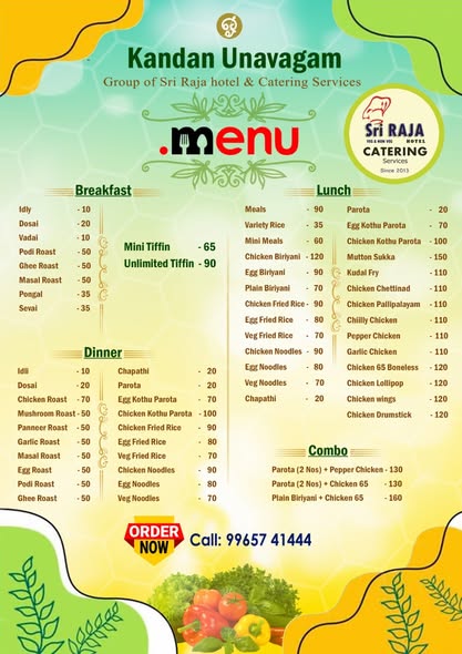 Sri Raja Hotel Full Menu Card